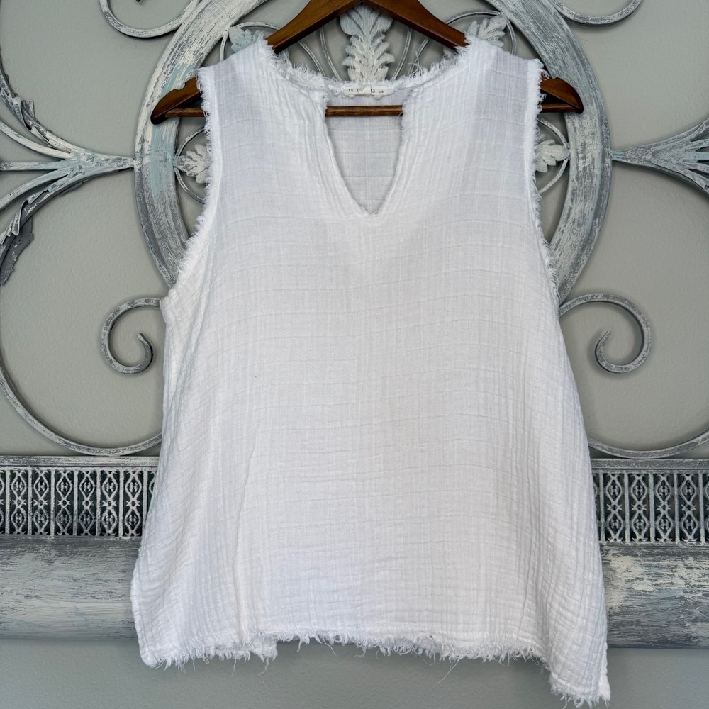 It Is Well L.A. White Gauzy 100% Cotton Made In The USA Raw Hem Size Small EUC